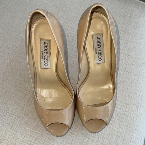 Jimmy Choo Beige Patent Leather Dahlia Peep Toe Platform Pumps Size 36 - Picture 3 of 13